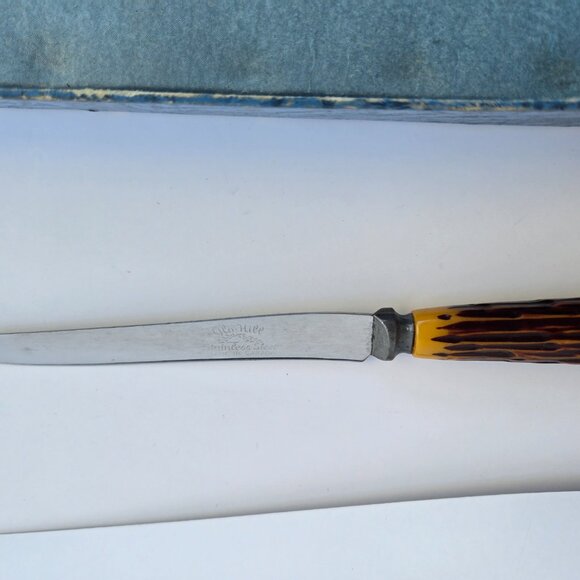 Vintage Glo Hill Steak Knife & Fork Set • 12-Piece Stag Handle Cutlery - Picture 5 of 9